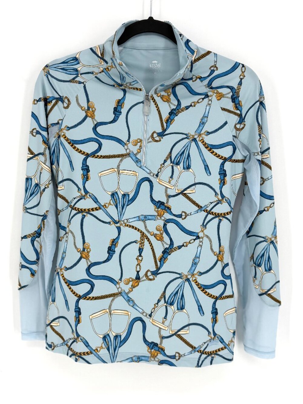 Kastel Denmark Equestrian Tack Print Quarter Zip Sun Shirt XS